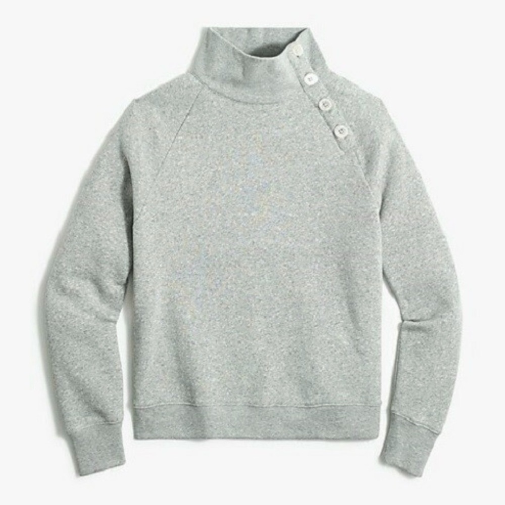 J.Crew wide collar, pullover sweatshirt with button detail in cloudspun fleece